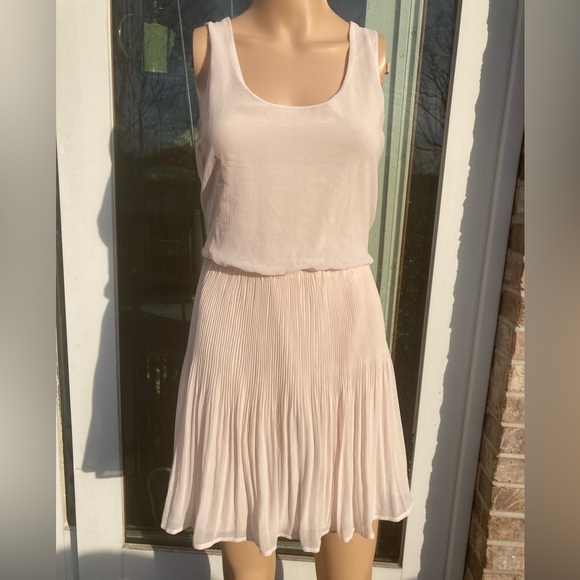 Lush Cream/Off White Sheer Pleated Preppy Dress - Picture 1 of 13